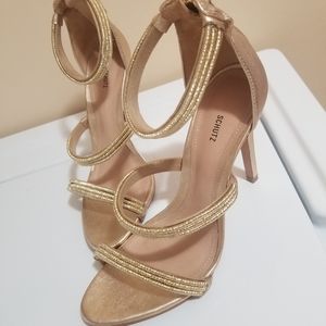 Schutz Dyane Gold Leather Heeled Sandals